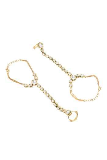 Buy Gold Plated Crystals Kundan Hathphool Set Of 2 by Minaki Online at ...