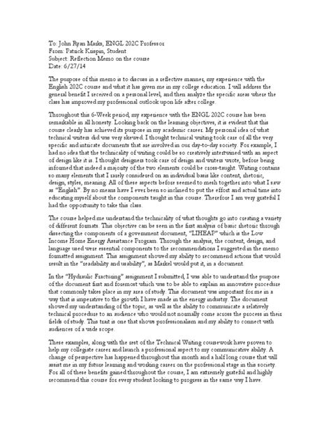 Image result for Reflective Memo Example