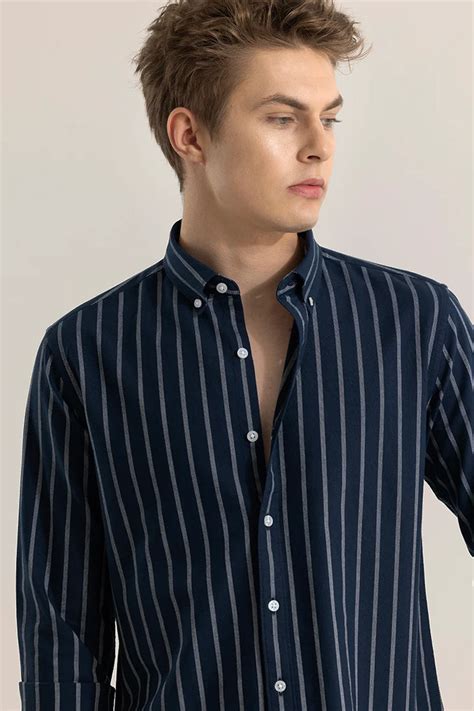 Buy Men's Bodil Navy Striped Shirt Online | Snitch – SNITCH