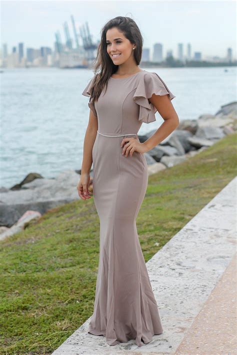 Tan Maxi Dress with Ruffle Sleeves | Maxi Dresses – Saved by the Dress