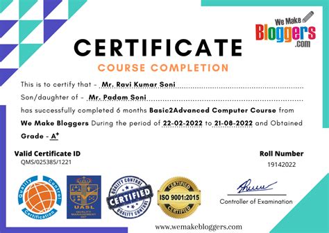 Computer Institute Certificate