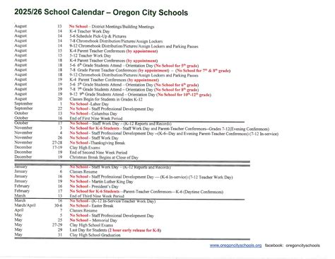 Oregon City Schools 25-26 Revised Calendar [PDF] - EduCounty