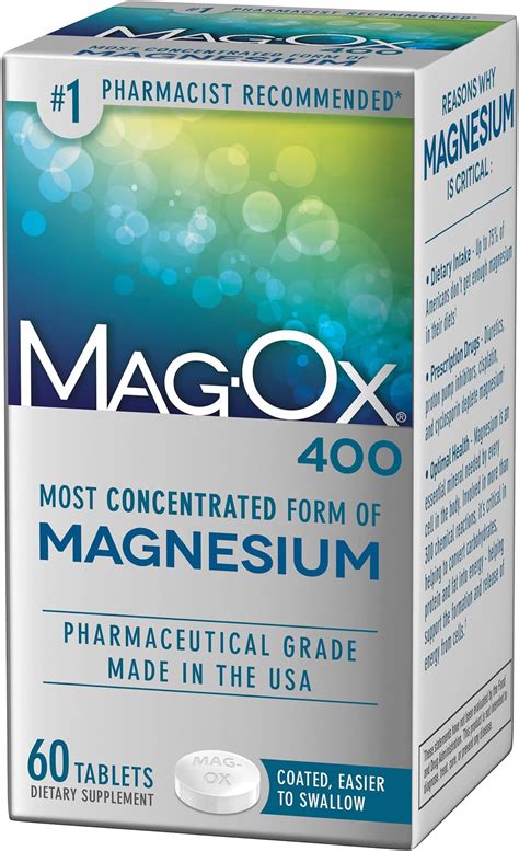 Amazon.com: Rugby Magnesium Oxide 400 mg Tablets - Dietary Supplement - Gluten-Free - 120 ...
