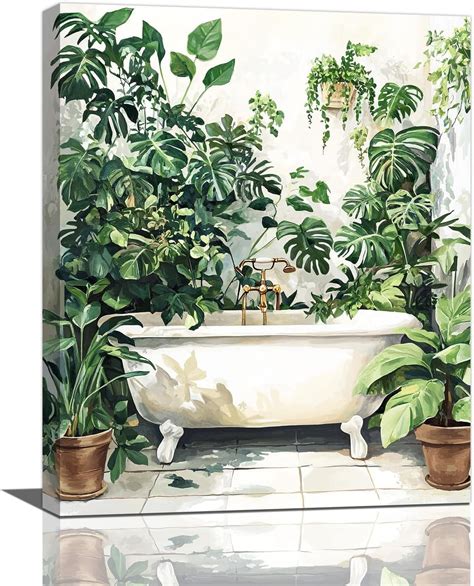 Botanical Bathroom Pictures Wall Art, Green Plants Canvas Wall Decor ...