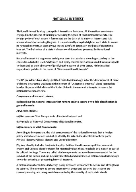 NATIONAL INTEREST IN INTERNATIONAL RELATIONS: A COMPREHENSIVE ANALYSIS ...