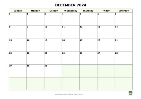Plantilla Calendario 【DICIEMBRE 2024】 para IMPRIMIR
