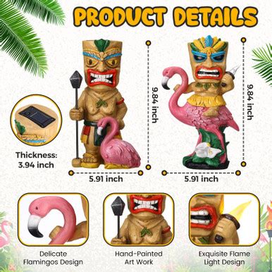 Tujoe 2 Pack Tiki Solar Light 11.8 Inch Tiki Statue Garden Flickering ...