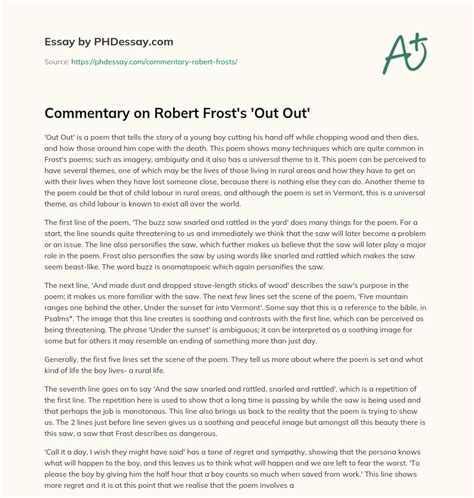 Commentary On Robert Frost'S 'Out Out' Analysis And Summary Essay ...