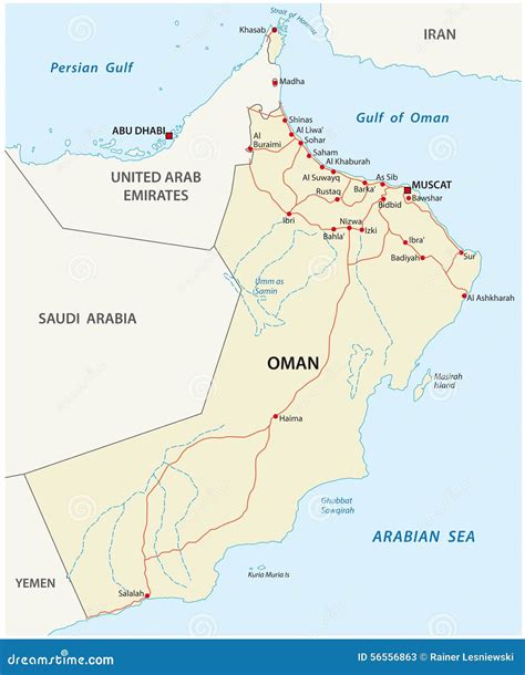 Oman road map stock illustration. Illustration of mapping - 56556863