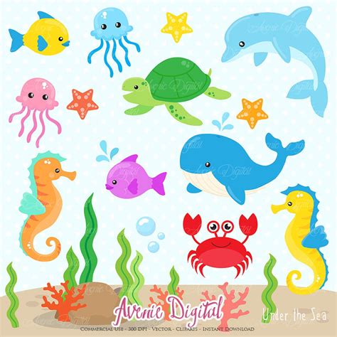 Under the Sea Clipart. Scrapbook Printable Cute Sea Animals Clip Art ...
