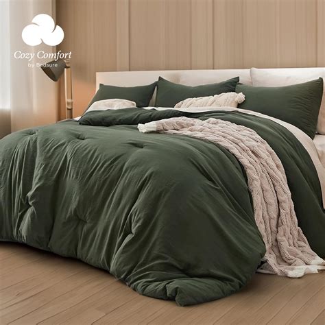 Cozy Comfort 3 Pieces Queen Comforter Bedding Sets, Dark Green ...