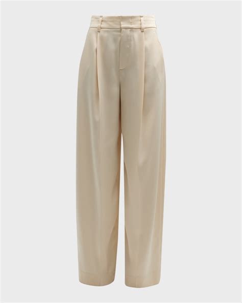 Vince Silk Satin Pleated Wide-Leg Pants | Neiman Marcus
