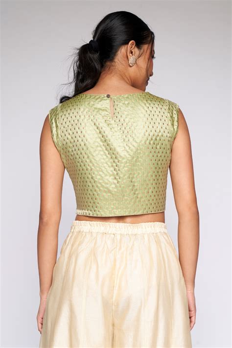 Buy Sage Green Jacquard Cropped Top Online for Women from Globaldesi ...