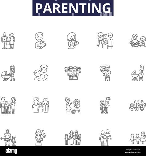 Parenting line vector icons and signs. Mothering, Raising, Nurturing ...