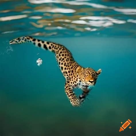 Leopard swimming in water on Craiyon