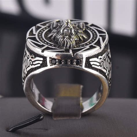 Buy LEROJASS Men's Wolf Ring Slavic Wolf Head Ring Norse Viking Nordic ...