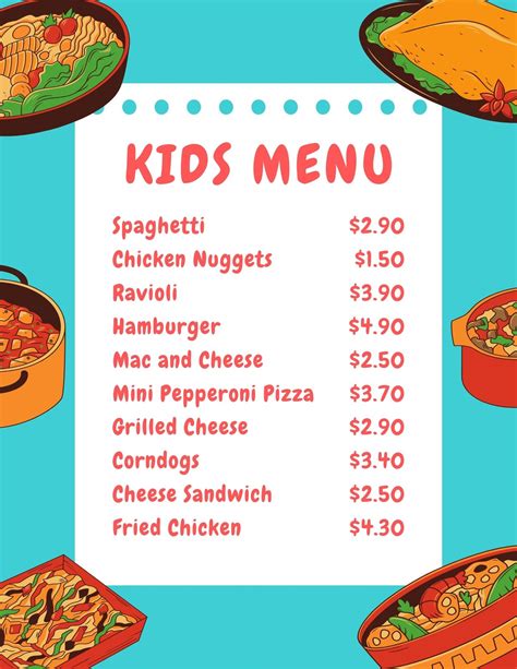 Page 2 - Free printable, customizable kids menu templates | Canva