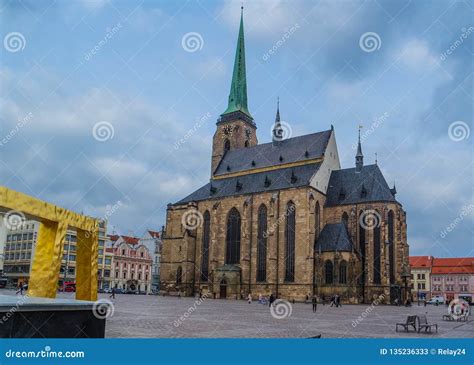 Cathedral of St. Bartholomew in the Main Square of Pilsen Plzen, Czech ...
