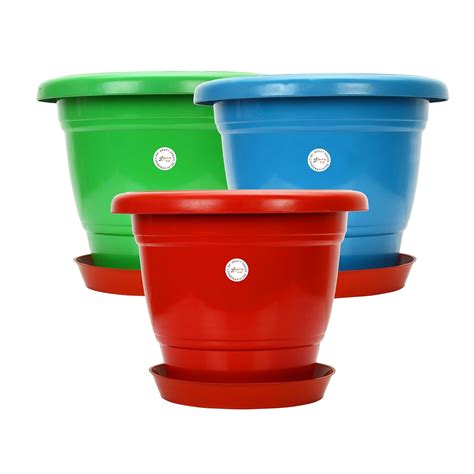 Gamla / Planter / Pot 12-inch (pack of 3 multicolored Pots) with tray ...