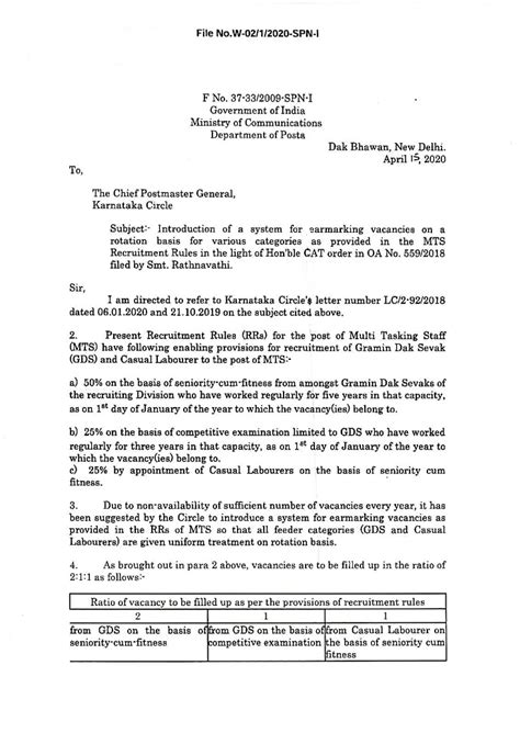 Method of Recruitment :: Earmarking MTS vacancies on a rotation basis ...