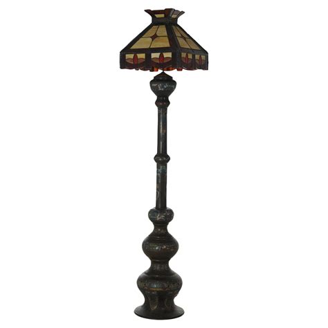 Antique Chinese Bronze Champleve and Leaded Glass Floor Lamp C1920 For ...