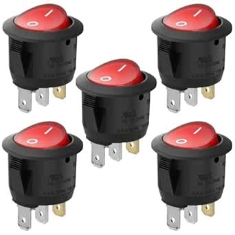 Heschen -Round Rocker Switches, 3 Terminals, Red Light 10A, 250VAC ...