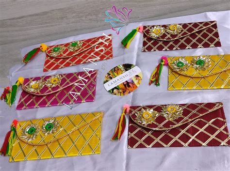 LAMANSH (Pack of 12) Designer Money Fabric Clutches Envelope with Gota ...