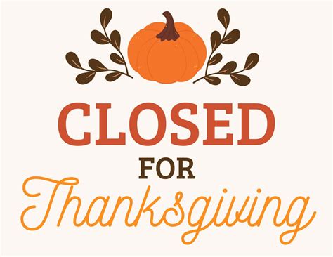 Printable Closed for Thanksgiving Sign