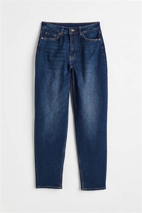Women's Dark denim blue Mom Loose-fit High Ankle Jeans | H&M IN