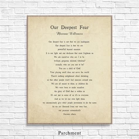 Our Deepest Fear poem by American poet Marianne Williamson art | Etsy
