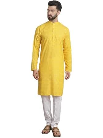 Buy SOJANYA (Since 1958 Men's Cotton foil printed Mustard Kurta with ...