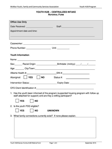 Fillable Online bringinglethbridgehome YOUTH HUB CENTRALIZED INTAKE ...