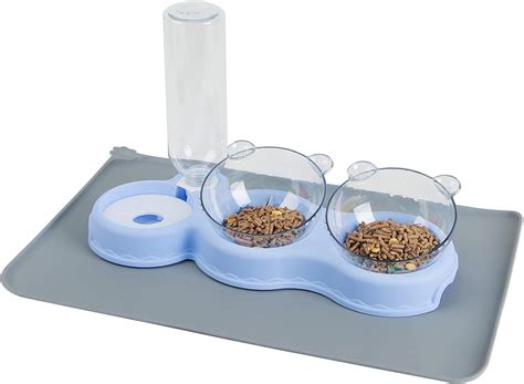 Buy IFOUG Triple Cat Bowls with Waterproof Mat, Plastic 15°Tilted ...