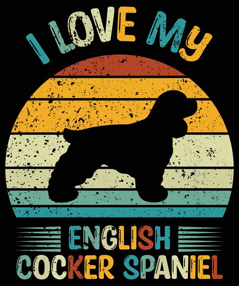 divertido inglés cocker spaniel vintage retro puesta de sol silueta ...
