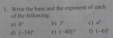 Write the base and the exponent of each of the following. - Brainly.in