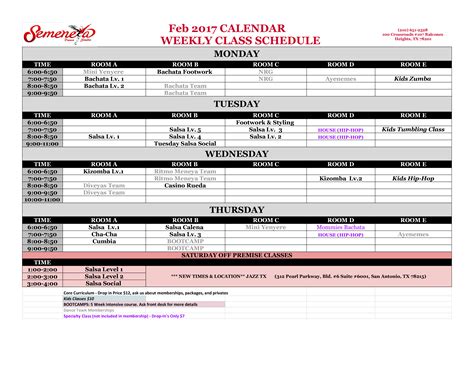 Dance Class Schedule Example