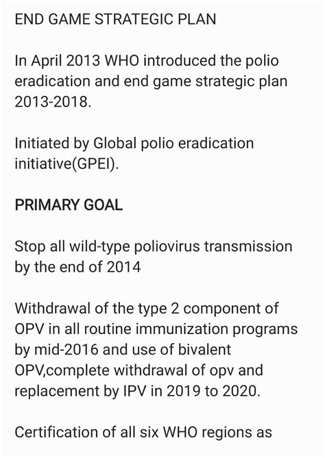 End game strategic plan to eradicate polio - Nursing - Studocu