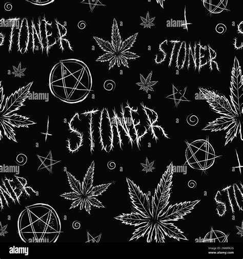 Marijuana weed leaf,stoner quote,pentagram seamless pattern. Vector ...