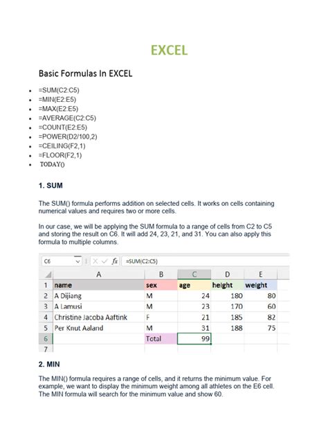 Basic Formulas of MS Excel 的图像结果
