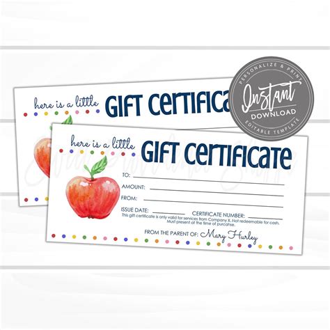 Editable Gift Certificate, School Printable Gift Voucher, Editable ...