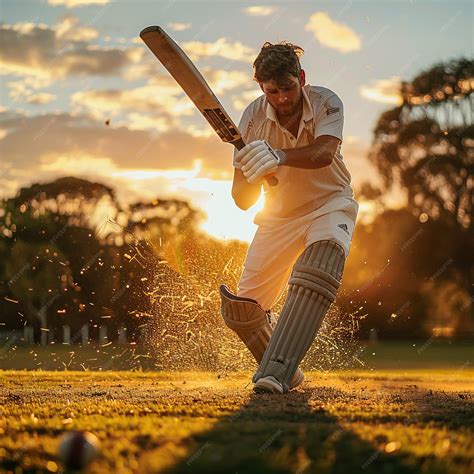 Premium Photo | Cricket player in action on stadium warm light dramatic ...