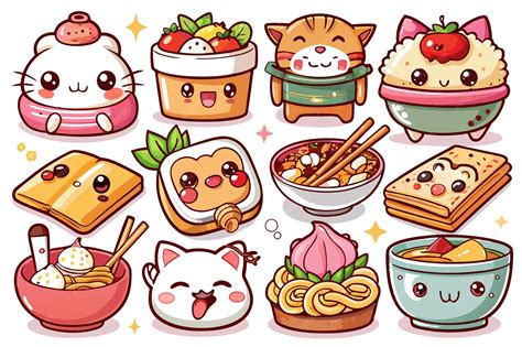 Cute kawaii characters of food and animals | Premium AI-generated vector