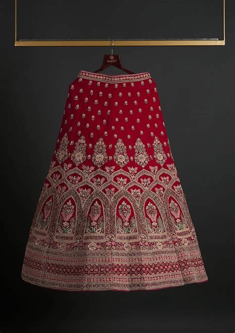 Buy Rani Pink Zardosi Velvet Semi Stitched Lehenga - Koskii