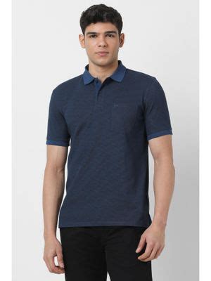 Buy Peter England Men Navy Blue Printed Polo T-shirt (S) Online