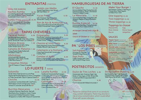 Menu Rumba — Rumba Warwick