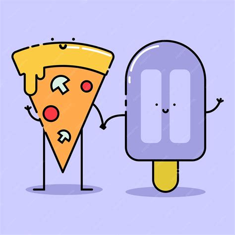 Premium Vector | Pizza holding ice cream hand drawn food cartoon mascot ...