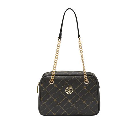 Black Monogram Chain Detailed Shoulder Bag | Ipekevi