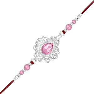 Buy Mahi Rhodium Plated Pink Crystals Studded Simple and Classic Rakhi ...