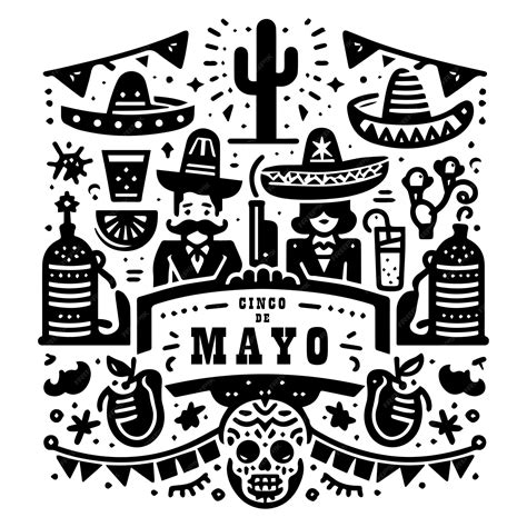 Premium Vector | Cinco de mayo greetings black and white design drawing