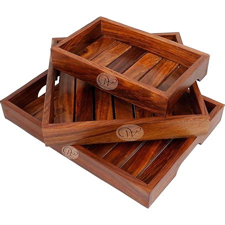 Handmade Modern Wooden Tray - Set of 3 - Serving Tray Set for Breakfast ...
